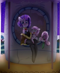 Size: 1237x1506 | Tagged: safe, artist:tesuai, rarity, sweetie belle, semi-anthro, g4, blushing, collar, duo