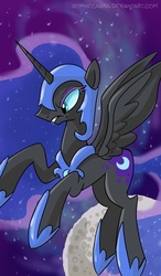Size: 379x649 | Tagged: safe, artist:spainfischer, nightmare moon, alicorn, pony, g4, concave belly, female, slender, solo, spread wings, thin, wings