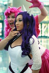 Size: 683x1024 | Tagged: safe, artist:aktrez, artist:yayacosplay, pinkie pie, rarity, human, g4, cosplay, irl, irl human, photo