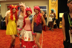 Size: 3456x2304 | Tagged: safe, artist:rougeleaderred, apple bloom, pinkie pie, scootaloo, sweetie belle, human, g4, convention, cosplay, cutie mark crusaders, dragon con, dragoncon 2012, irl, irl human, photo