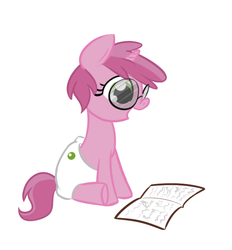 Size: 612x659 | Tagged: safe, artist:lilliesinthegarden, ruby pinch, pony, g4, baby, baby pony, book, cute, diaper, glasses, open mouth, reading, request, sitting, smiling, solo