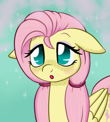 Size: 900x1000 | Tagged: safe, artist:marindashy, fluttershy, pony, g4, :o, alternate hairstyle, cute, eyeshadow, female, floppy ears, looking at you, makeup, pigtails, pink eyeshadow, shyabetes, solo, sparkles, twintails