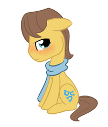 Size: 624x732 | Tagged: safe, artist:lilliesinthegarden, caramel, g4, blushing, clothes, cute, male, request, scarf, sitting, solo