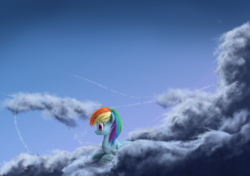 Size: 1024x721 | Tagged: safe, artist:gikat, rainbow dash, g4, cloud, cloudy, female, solo