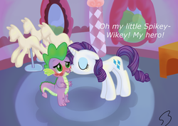 Size: 2766x1958 | Tagged: safe, artist:shiverbear, rarity, spike, dragon, pony, unicorn, g4, female, horn, kiss mark, kissing, lipstick, male, ship:sparity, shipping, spikelove, spikey wikey, straight