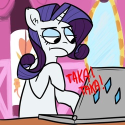 Size: 700x700 | Tagged: safe, artist:ponehanon, rarity, pony, unicorn, g4, :t, browsing, computer, female, laptop computer, mare, solo, taka taka, typing
