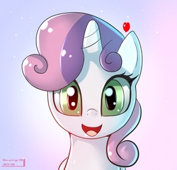 Size: 963x924 | Tagged: dead source, safe, artist:skyart301, sweetie belle, pony, unicorn, g4, cute, diasweetes, female, filly, heart, looking at you, open mouth, portrait, smiling, solo