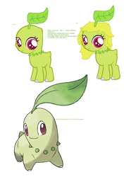 Size: 1392x1980 | Tagged: safe, artist:squirmy hooves, oc, chikorita, filly, pokémon, ponified, sunny leaf