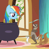 Size: 160x160 | Tagged: safe, edit, edited screencap, screencap, rainbow dash, ferret, mouse, pony, squirrel, g4, magical mystery cure, animal, animated, cauldron, cropped, female, peril, person as food, rope, tied up, unsexy bondage