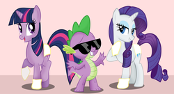 Size: 1909x1028 | Tagged: safe, artist:flare-chaser, rarity, spike, twilight sparkle, g4, clothes, panties, underwear