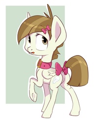 Size: 1200x1569 | Tagged: safe, artist:postscripting, featherweight, pegasus, pony, g4, collar, colt, crossdressing, featureless crotch, foal, male, ribbon, solo