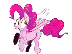 Size: 1600x1200 | Tagged: safe, artist:spanish-scoot, pinkie pie, pegasus, pony, g4, drawthread, female, flying, happy, hilarious in hindsight, pegasus pinkie pie, race swap, requested art, simple background, solo, transparent background