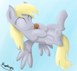 Size: 1200x1100 | Tagged: safe, artist:bugplayer, derpy hooves, pegasus, pony, g4, eating, female, food, mare, muffin, solo