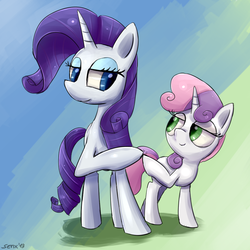Size: 800x800 | Tagged: safe, artist:senx, rarity, sweetie belle, g4, hoofbump, sisters