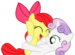 Size: 1200x872 | Tagged: safe, apple bloom, sweetie belle, g4, cute, eyes closed, grin, happy, hug, open mouth, simple background, smiling, transparent background, vector