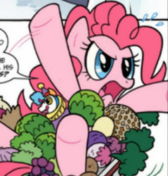 Size: 305x319 | Tagged: safe, idw, pinkie pie, earth pony, pony, g4, food, fruit, grapes, out of context, radish, vegetables