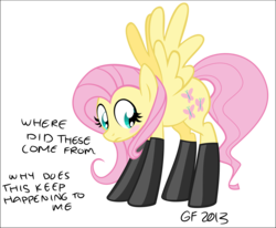 Size: 4005x3304 | Tagged: safe, artist:wonderwaifu, fluttershy, pegasus, pony, g4, blushing, clothes, female, mare, simple background, solo, stockings, svg, transparent background, vector