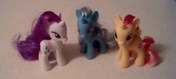 Size: 640x289 | Tagged: safe, rarity, sunset shimmer, trixie, pony, unicorn, g4, brushable, irl, photo, toy