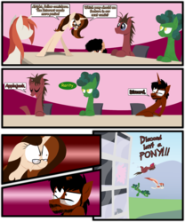 Size: 1624x1956 | Tagged: oc name needed, safe, artist:grievousfan, oc, oc only, oc:mickeymonster, earth pony, pegasus, pony, unicorn, comic, defenestration, earth pony oc, employer meme, exploitable meme, female, horn, male, mare, meme, parody, pegasus oc, ponysona, scrunchy face, stallion, unicorn oc, wings