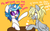 Size: 500x307 | Tagged: safe, artist:lolopan, derpy hooves, dj pon-3, vinyl scratch, pegasus, pony, unicorn, g4, alternate hairstyle, cute, dub trot, female, mare, necklace, tea, tumblr