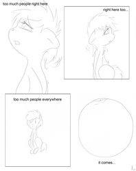 Size: 2716x3425 | Tagged: safe, artist:theponybox696, oc, oc only, comic:watersports, bladder, comic, desperation, foal, full bladder, internal, monochrome, need to pee, omorashi, potty dance, potty emergency, potty time, public, trotting in place, urine, x-ray bladder