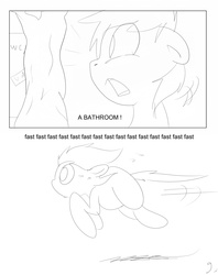 Size: 2716x3425 | Tagged: safe, artist:theponybox696, oc, oc only, comic:watersports, comic, desperation, foal, monochrome, need to pee, omorashi, potty time