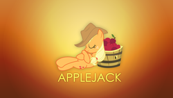 Size: 1920x1080 | Tagged: safe, artist:fiftyniner, applejack, g4, apple, bucket, female, relaxing, simple, solo, vector, wallpaper