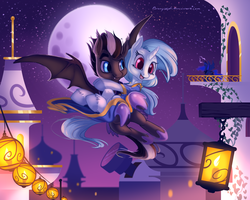 Size: 1500x1200 | Tagged: safe, artist:bronyseph, princess luna, oc, bat pony, pony, g4, canterlot, flying