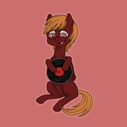 Size: 500x500 | Tagged: safe, artist:lenorespacey, oc, oc only, oc:enigma, pegasus, pony, record, sitting, solo