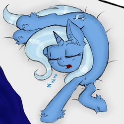Size: 800x800 | Tagged: dead source, safe, artist:ichibangravity, trixie, pony, unicorn, g4, back twist, backbend, behaving like a cat, contortionist, cute, diatrixes, eyes closed, female, flexible, fluffy, mare, on side, open mouth, sleeping, snoring, solo, zzz