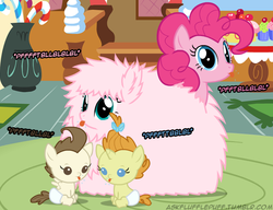 Size: 650x500 | Tagged: safe, artist:mixermike622, pinkie pie, pound cake, pumpkin cake, oc, oc:fluffle puff, tumblr:ask fluffle puff, g4