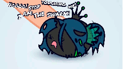 Size: 792x444 | Tagged: safe, artist:4as, queen chrysalis, changeling, changeling queen, human, g4, animated, blob, chibi, crown, cute, cutealis, dialogue, eyes closed, female, flash, game, i am the night, jewelry, link, mare, offscreen character, offscreen human, open mouth, poking, regalia, stop touching me, touch