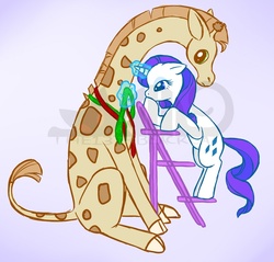 Size: 810x775 | Tagged: safe, artist:the13thblackcat, rarity, oc, giraffe, g4, magic, measuring, measuring tape