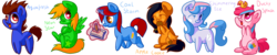 Size: 5000x1000 | Tagged: safe, artist:zoiby, oc, oc only, oc:apple cookie, oc:aquafresh, oc:coal storm, oc:ducky splash, oc:neon star, oc:shimmering ice, chibi, cute