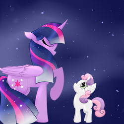 Size: 2000x2000 | Tagged: safe, artist:catopia26, sweetie belle, twilight sparkle, alicorn, pony, g4, female, mare, twilight sparkle (alicorn)