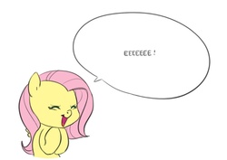 Size: 900x637 | Tagged: safe, artist:carnifex, fluttershy, pegasus, pony, g4, cute, eeee, exploitable, eyes closed, female, fluttershy's bubble, open mouth, shyabetes, simple background, smiling, solo, speech bubble, squee, white background
