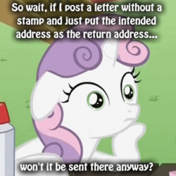 Size: 500x500 | Tagged: safe, edit, edited screencap, screencap, sweetie belle, g4, ponyville confidential, cropped, female, floppy ears, hoof on chin, meme, solo, sudden clarity sweetie belle