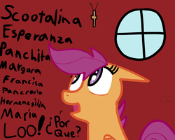 Size: 1280x1024 | Tagged: safe, artist:cosmonaut, scootaloo, g4, cross, female, full name, mexican, scootalina, solo, spanish, why