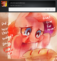 Size: 657x700 | Tagged: dead source, safe, artist:dhui, pinkie pie, g4, against glass, ask, baking, dialogue, female, food, oven, pie, solo, tired pie, tumblr