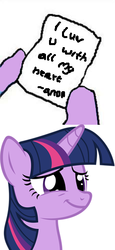Size: 230x499 | Tagged: safe, twilight sparkle, oc, oc:anon, g4, imminent sex, letter, smiling