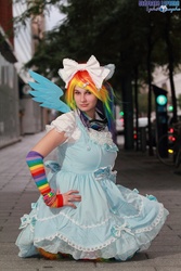 Size: 2800x4200 | Tagged: safe, artist:danaxxximmortal, artist:kyuproduction, rainbow dash, human, g4, cosplay, irl, irl human, photo, solo