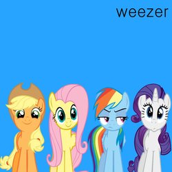 Size: 894x894 | Tagged: safe, artist:stratolicious, applejack, fluttershy, rainbow dash, rarity, g4, album cover, weezer