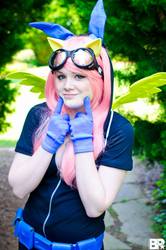 Size: 1357x2048 | Tagged: safe, artist:molly daly, fluttershy, human, g4, bunny ears, clothes, cosplay, dangerous mission outfit, female, goggles, irl, irl human, photo, seishun con, seishuncon, seishuncon 2013, solo