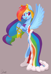 Size: 1024x1499 | Tagged: safe, artist:twitchykismet, rainbow dash, pegasus, pony, g4, the best night ever, clothes, dress, female, gala dress, solo