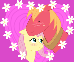 Size: 1200x1000 | Tagged: safe, artist:lazyfable, big macintosh, fluttershy, earth pony, pony, g4, heart, love, male, ship:fluttermac, shipping, stallion, straight