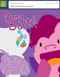 Size: 500x647 | Tagged: safe, artist:steveholt, pinkie pie, rarity, g4, pinkie pie answers, sticker, tumblr