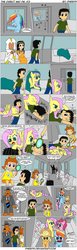 Size: 496x1612 | Tagged: safe, artist:pheeph, applejack, fluttershy, pinkie pie, rainbow dash, oc, human, g4, chase, comic, max (sam and max), princess daisy, sam (sam and max), sam and max, super mario bros., super mario land, the direct way, the stare