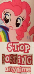 Size: 258x553 | Tagged: safe, pinkie pie, rainbow dash, earth pony, pegasus, pony, g4, expand dong, image macro, inverted mouth, it's time to stop posting, reaction image, solo focus