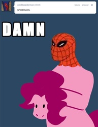 Size: 500x647 | Tagged: safe, artist:steveholt, pinkie pie, g4, 60s spider-man, male, meme, pinkie pie answers, spider-man, tumblr