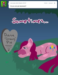 Size: 500x647 | Tagged: safe, artist:steveholt, granny pie, pinkie pie, g4, female, grave, pinkie pie answers, solo, tumblr